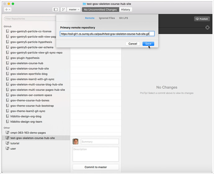 2.6 Return to GitHub Desktop, paste the HTTPS address of your GitLab project into the "Primary remote repository" field in the "Remote" panel and tap "Save"