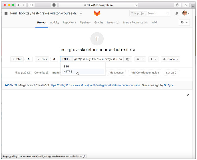 2.4 Go to your GitLab project (repository) and tap on "HTTPS" to view that address for the repository
